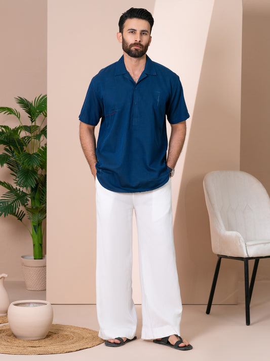 Navy Blue Cut & Sew Kurta - AL-SHT-001