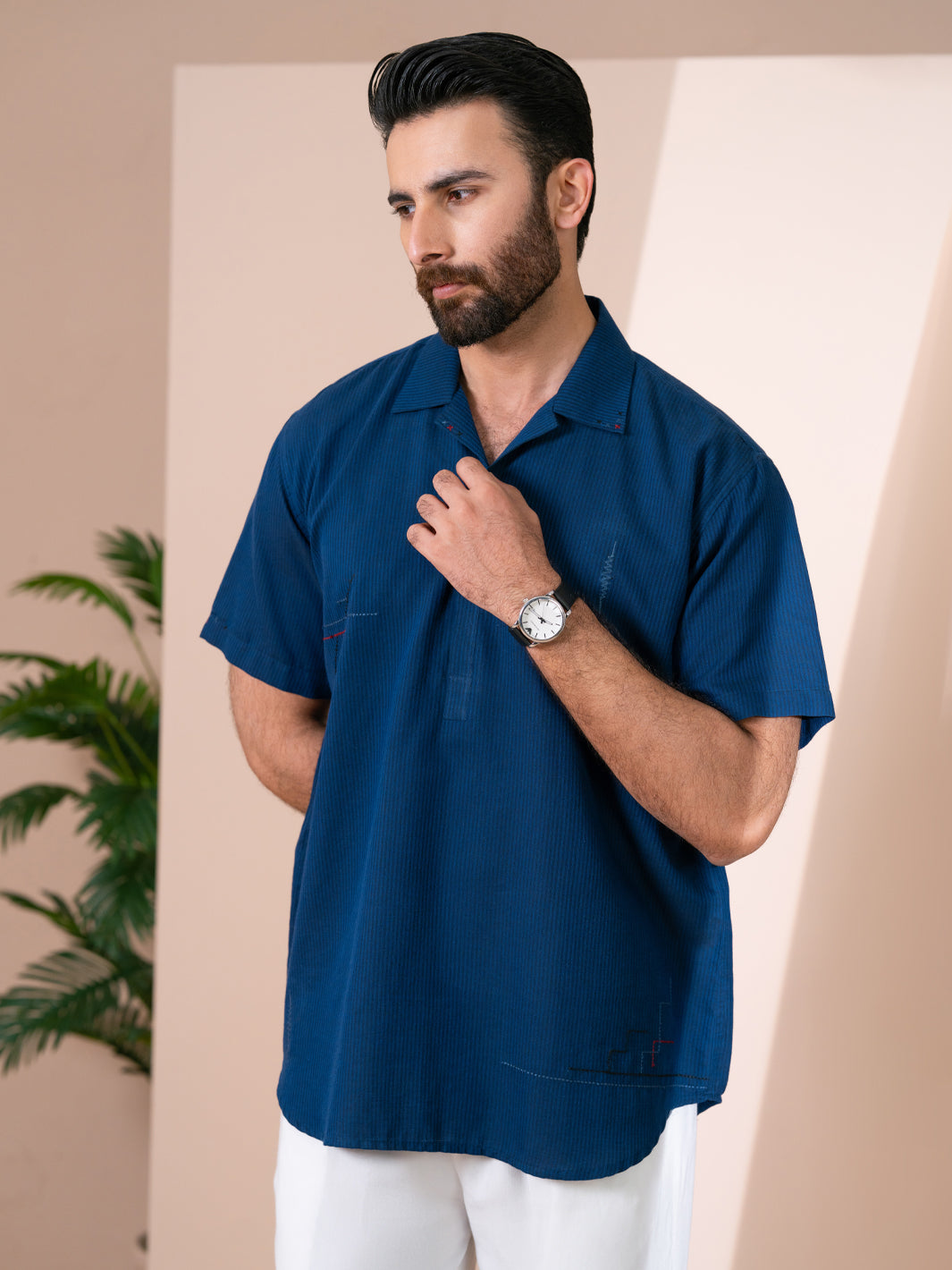 Navy Blue Cut & Sew Kurta - AL-SHT-001