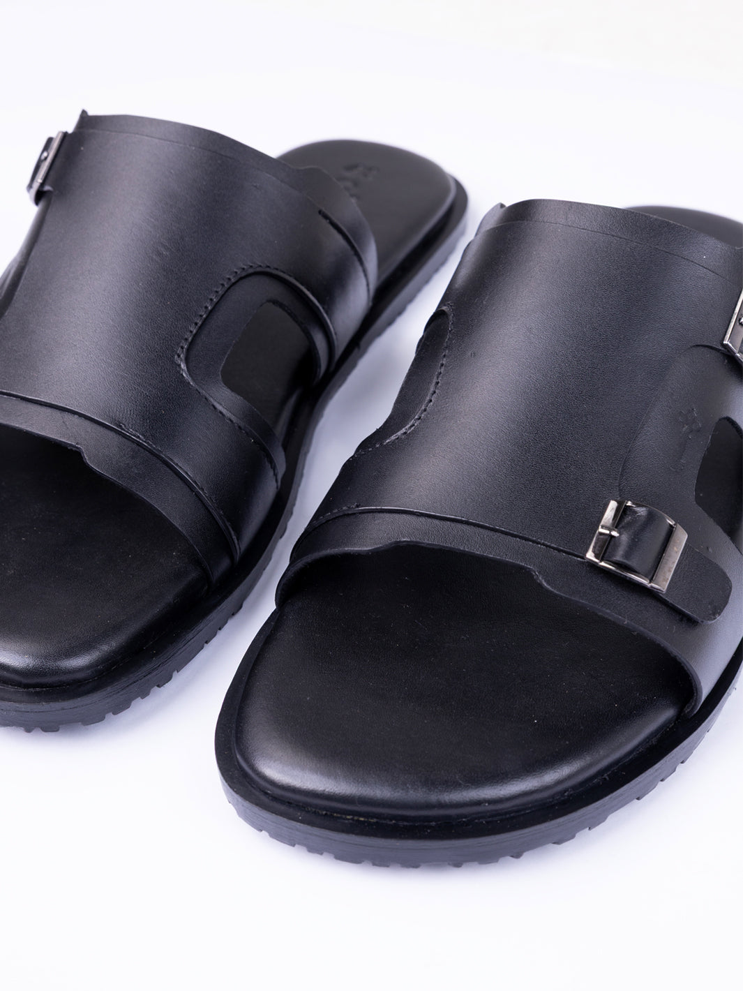 Black Leather Slippers - AL-MFW-SNDL-005