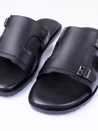 Black Leather Slippers - AL-MFW-SNDL-005