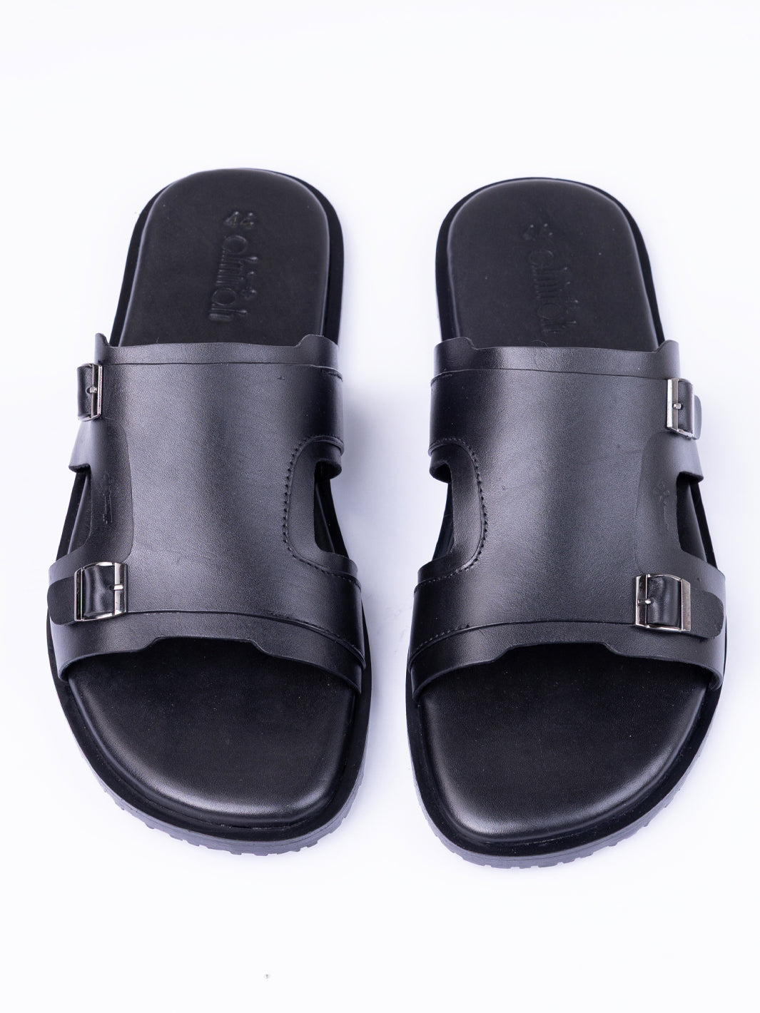 Black Leather Slippers - AL-MFW-SNDL-005