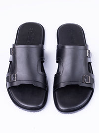 Black Leather Slippers - AL-MFW-SNDL-005