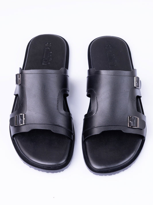 Black Leather Slippers - AL-MFW-SNDL-005