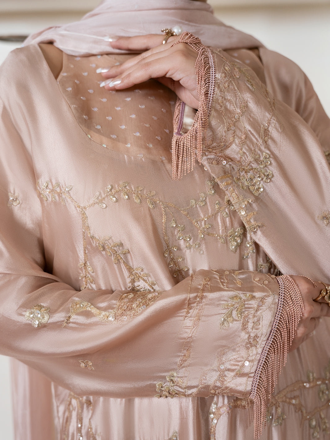 Peach Sheesha Silk Formal Stitched 3Pc - AL-3PS-SS-LS-610