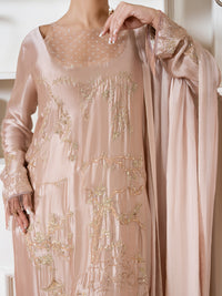 Peach Sheesha Silk Formal Stitched 3Pc - AL-3PS-SS-LS-610