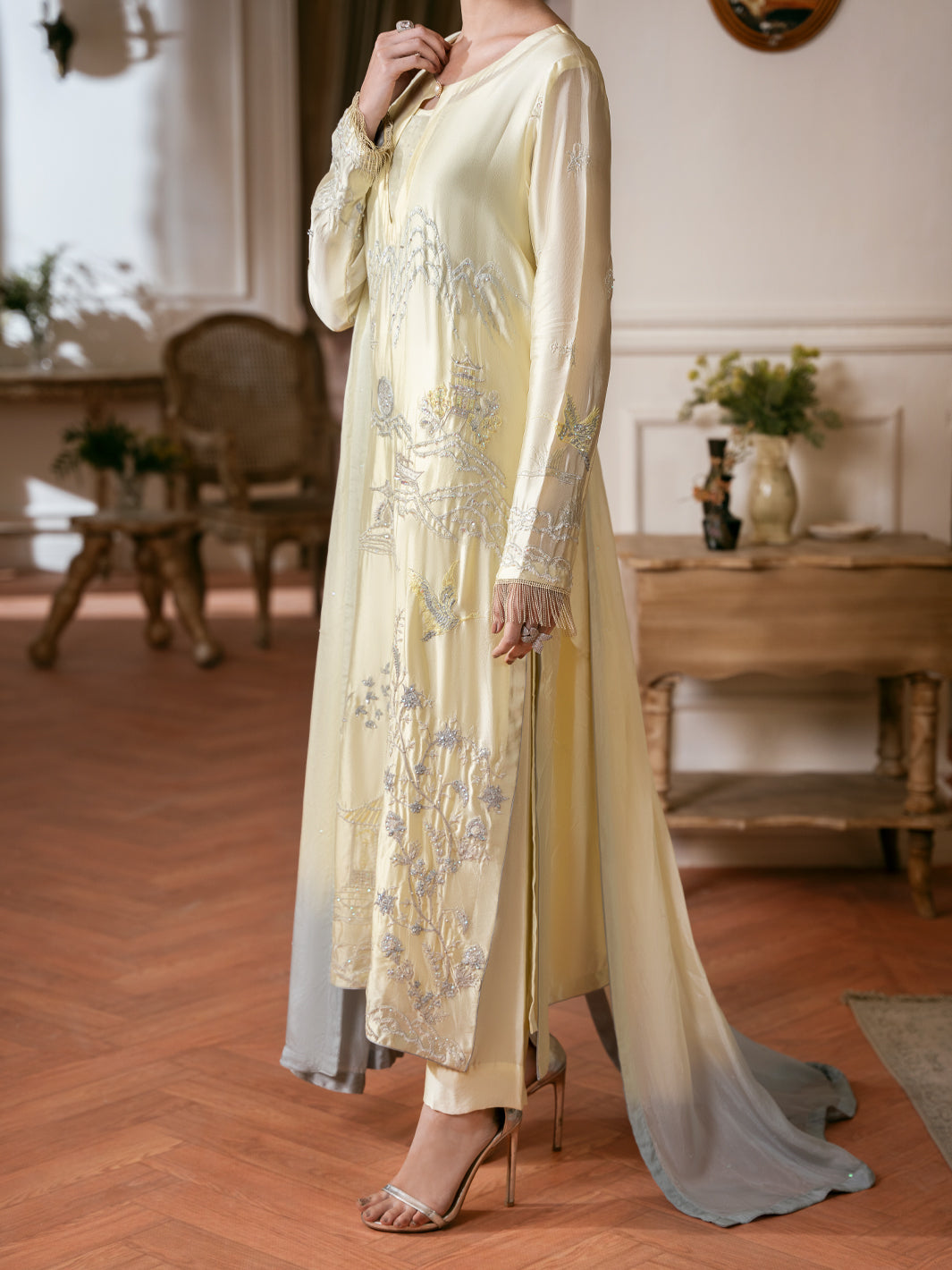 Lime Green Sheesha Silk Formal Stitched 3Pc - AL-3PS-SS-LS-612