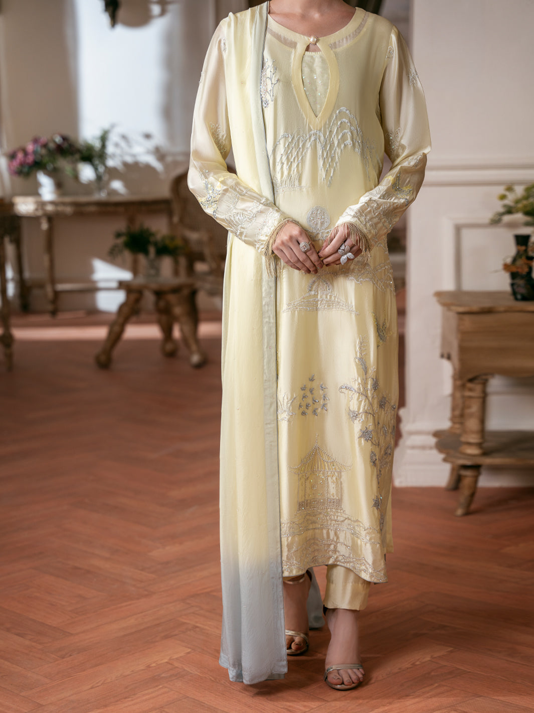 Lime Green Sheesha Silk Formal Stitched 3Pc - AL-3PS-SS-LS-612