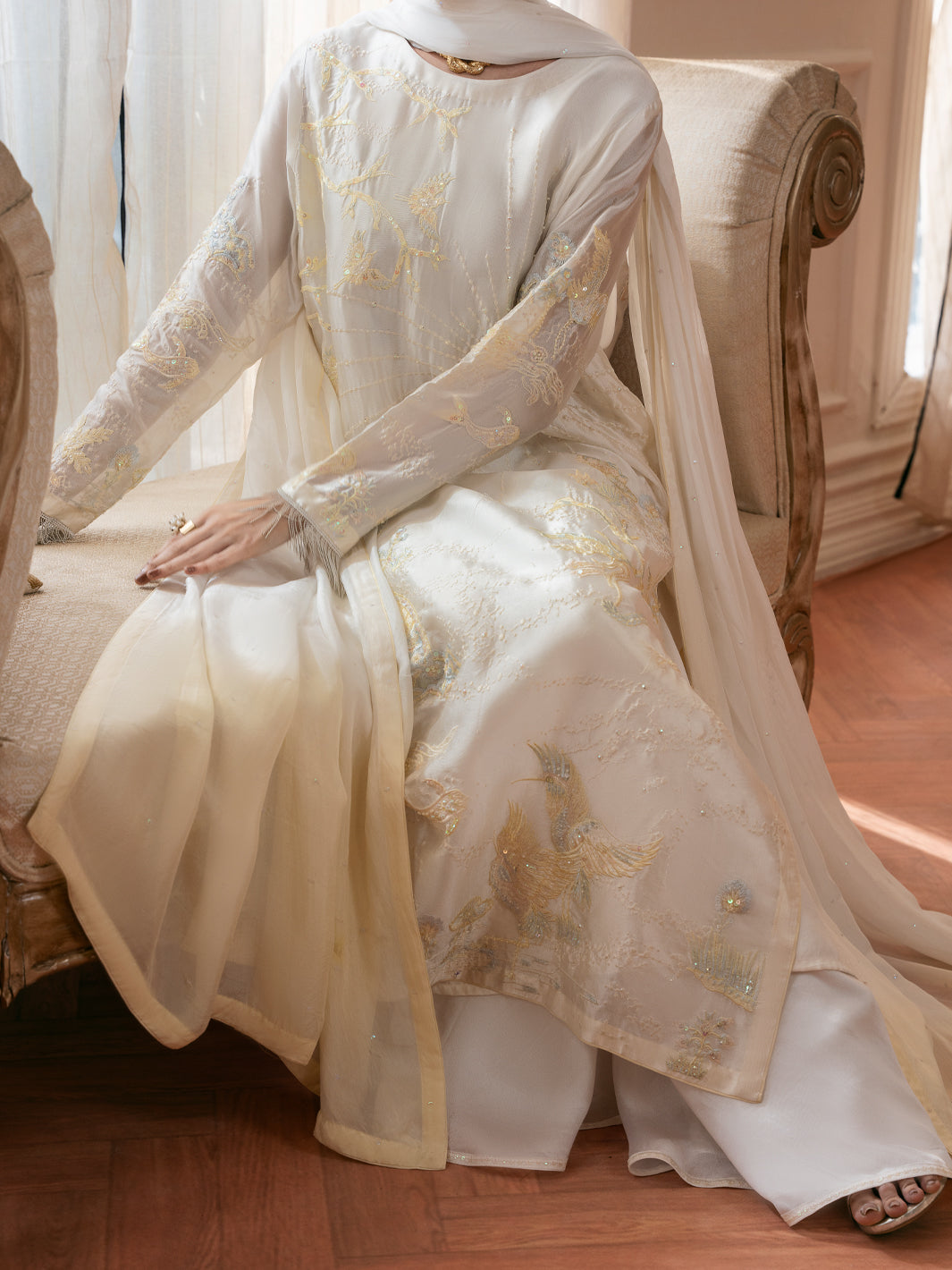 White Sheesha Silk Formal Stitched 3Pc - AL-3PS-SS-LS-614