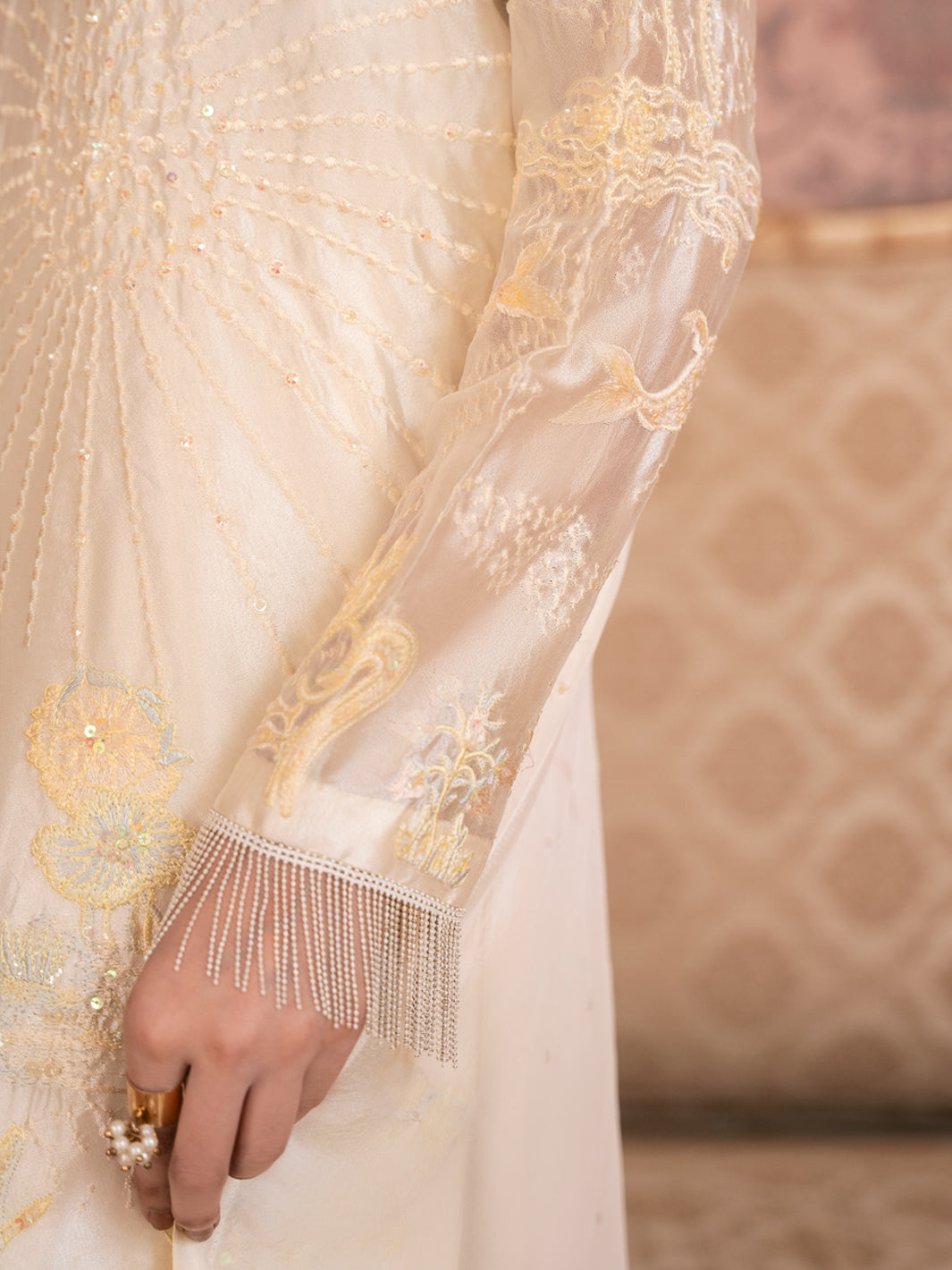 White Sheesha Silk Formal Stitched 3Pc - AL-3PS-SS-LS-614