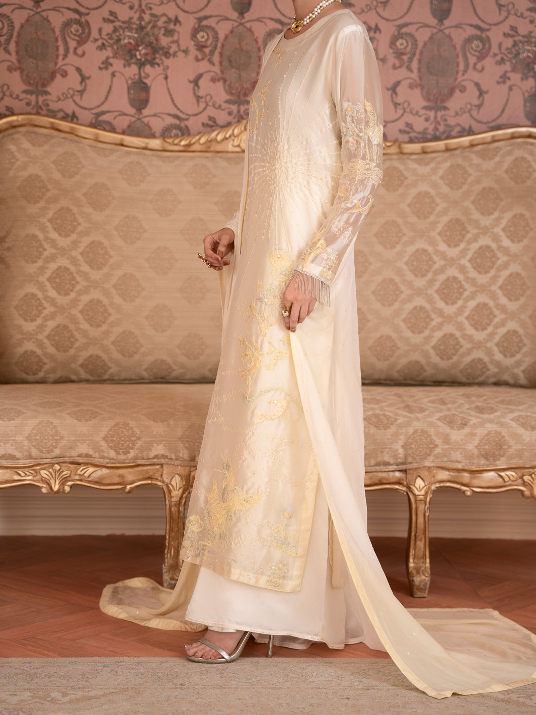 White Sheesha Silk Formal Stitched 3Pc - AL-3PS-SS-LS-614