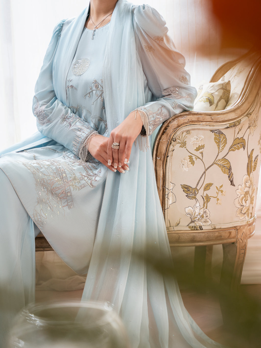 Sea Blue Sheesha Silk Formal Stitched 3Pc - AL-3PS-SS-LS-615