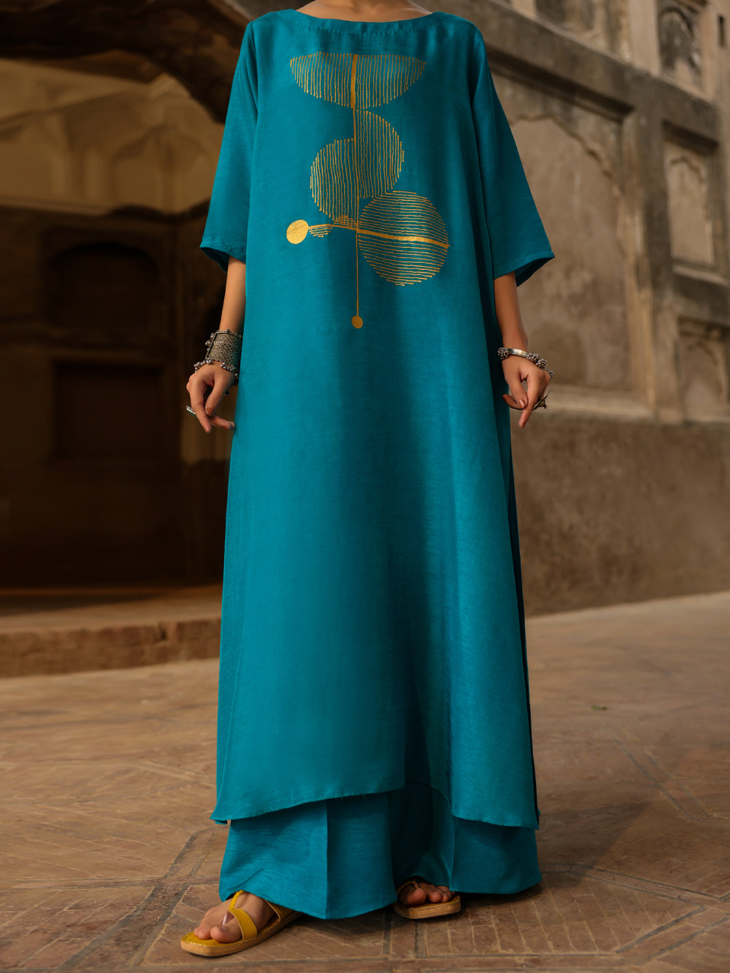 Turquoise Raw Silk Formal 2Pc Stitched  - Women Formal Stitched 02 Piece | ALMIRAH