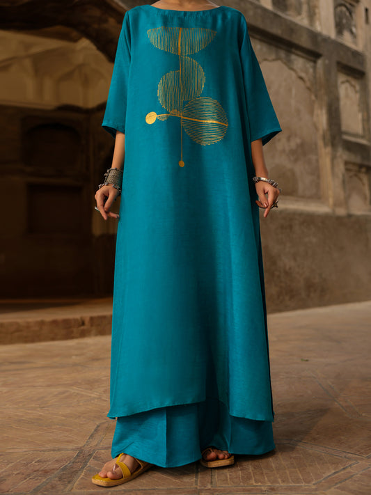 Turquoise Raw Silk Formal 2Pc Stitched - AL-SS-LS-LKS-591