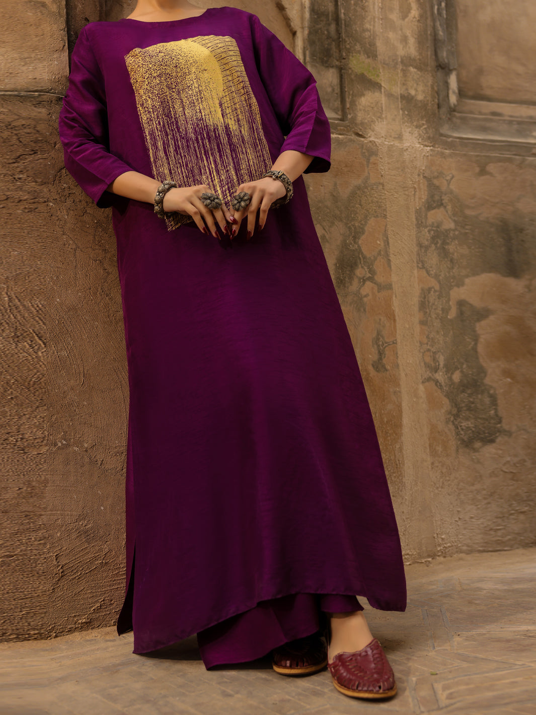 Purple Raw Silk Formal 2Pc Stitched - AL-SS-LS-LKS-592