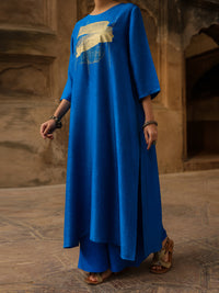 Royal Blue Raw Silk Formal 2Pc Stitched - AL-SS-LS-LKS-594