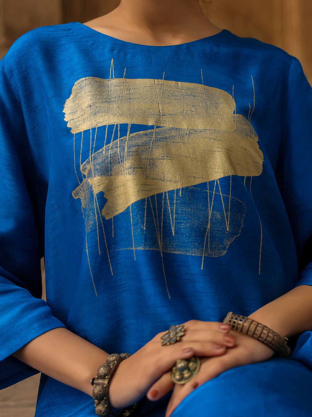 Royal Blue Raw Silk Formal 2Pc Stitched - AL-SS-LS-LKS-594