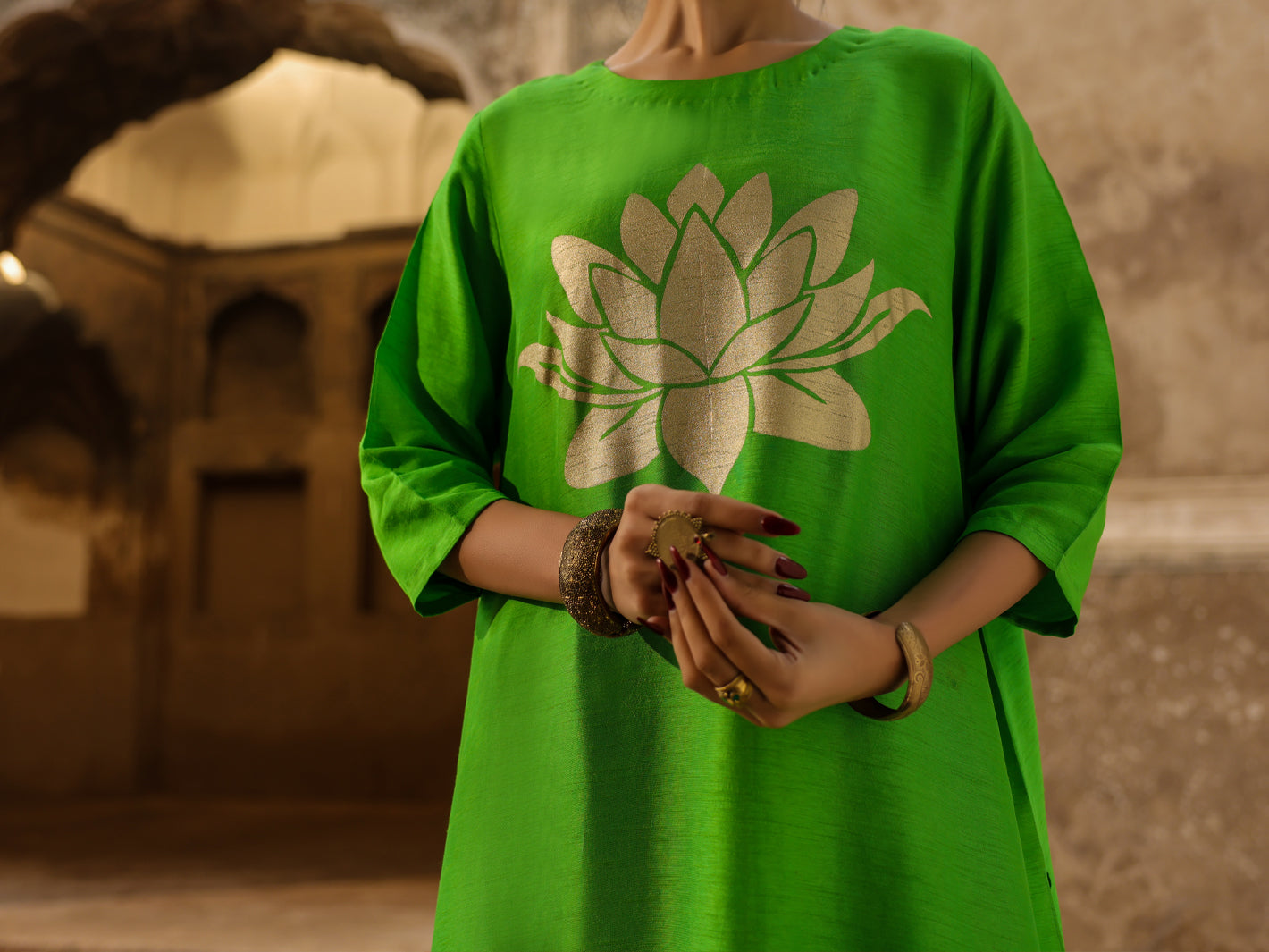 Neon Green Raw Silk Formal 2Pc Stitched - AL-SS-LS-LKS-616