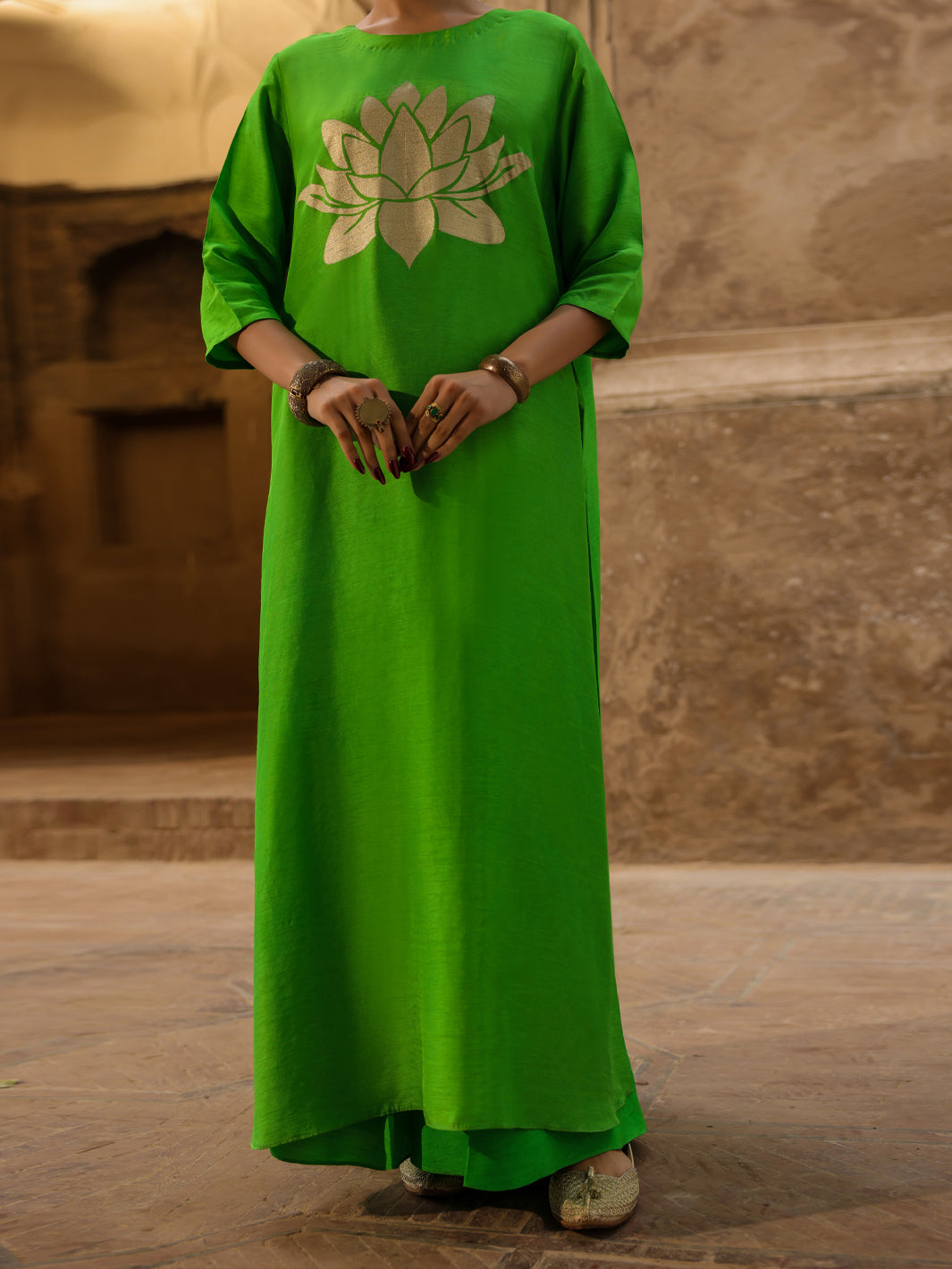 Neon Green Raw Silk Formal 2Pc Stitched - AL-SS-LS-LKS-616