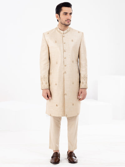 Dull Beige Blended Men Sherwani - AL-SW-145