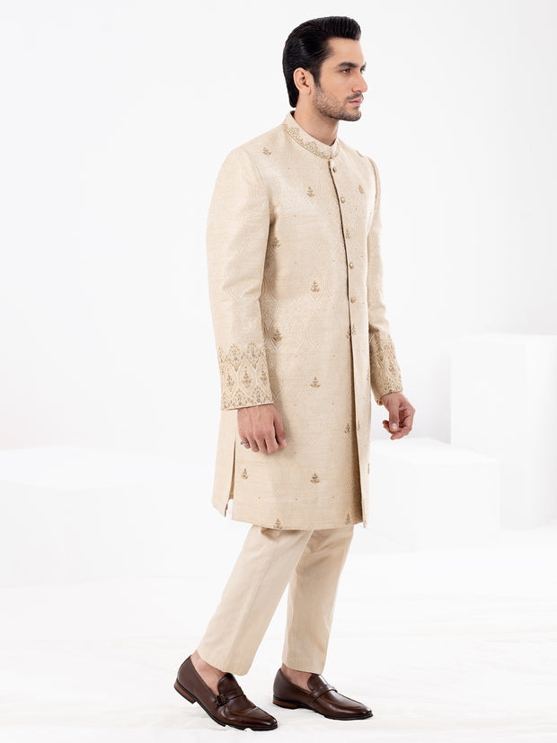 Dull Beige Blended Men Sherwani - AL-SW-145