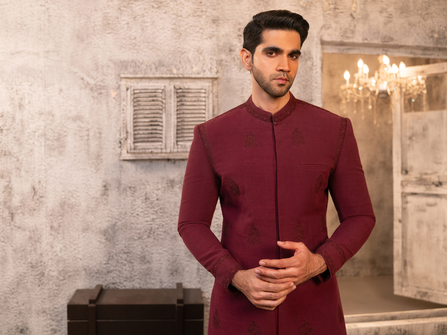 Maroon Cotton Sherwani - AL-SW-153
