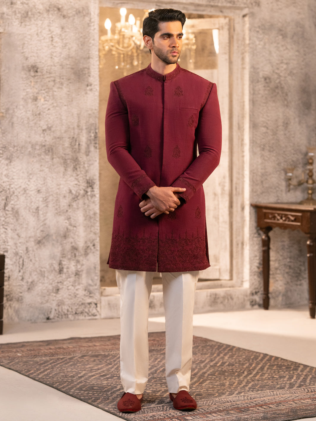Maroon Cotton Sherwani - AL-SW-153