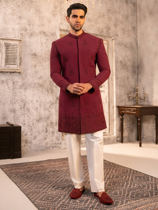 Maroon Cotton Sherwani - AL-SW-153