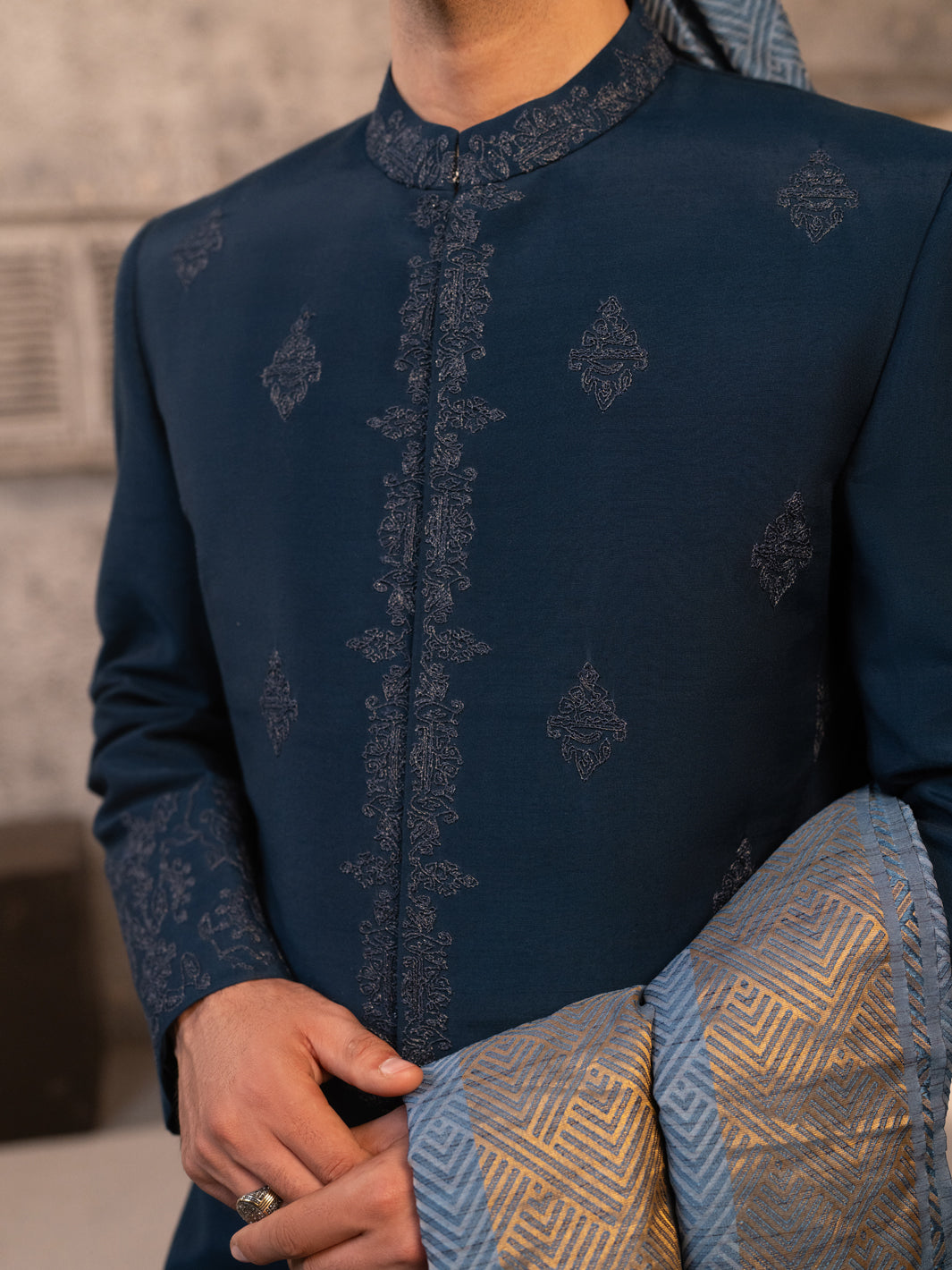 Blue Cotton Sherwani - AL-SW-154