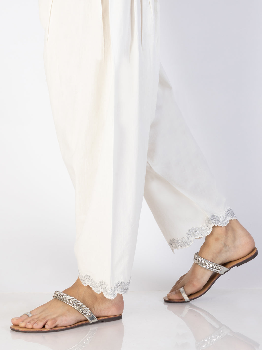 Off White Maple Silk Trousers - AL-T-692 - Almirah Online