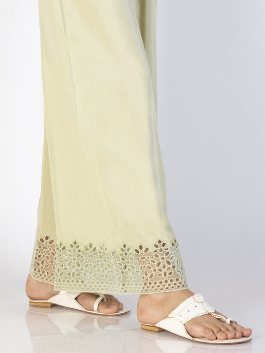 Pista Green Maple Silk Trousers - AL-T-696 - Almirah Online
