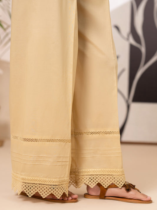 Off White Cotton Trousers - AL-T-844B Front Main