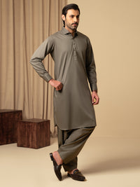 Sage Green Cotton Kameez Shalwar - ALWA-KS-542