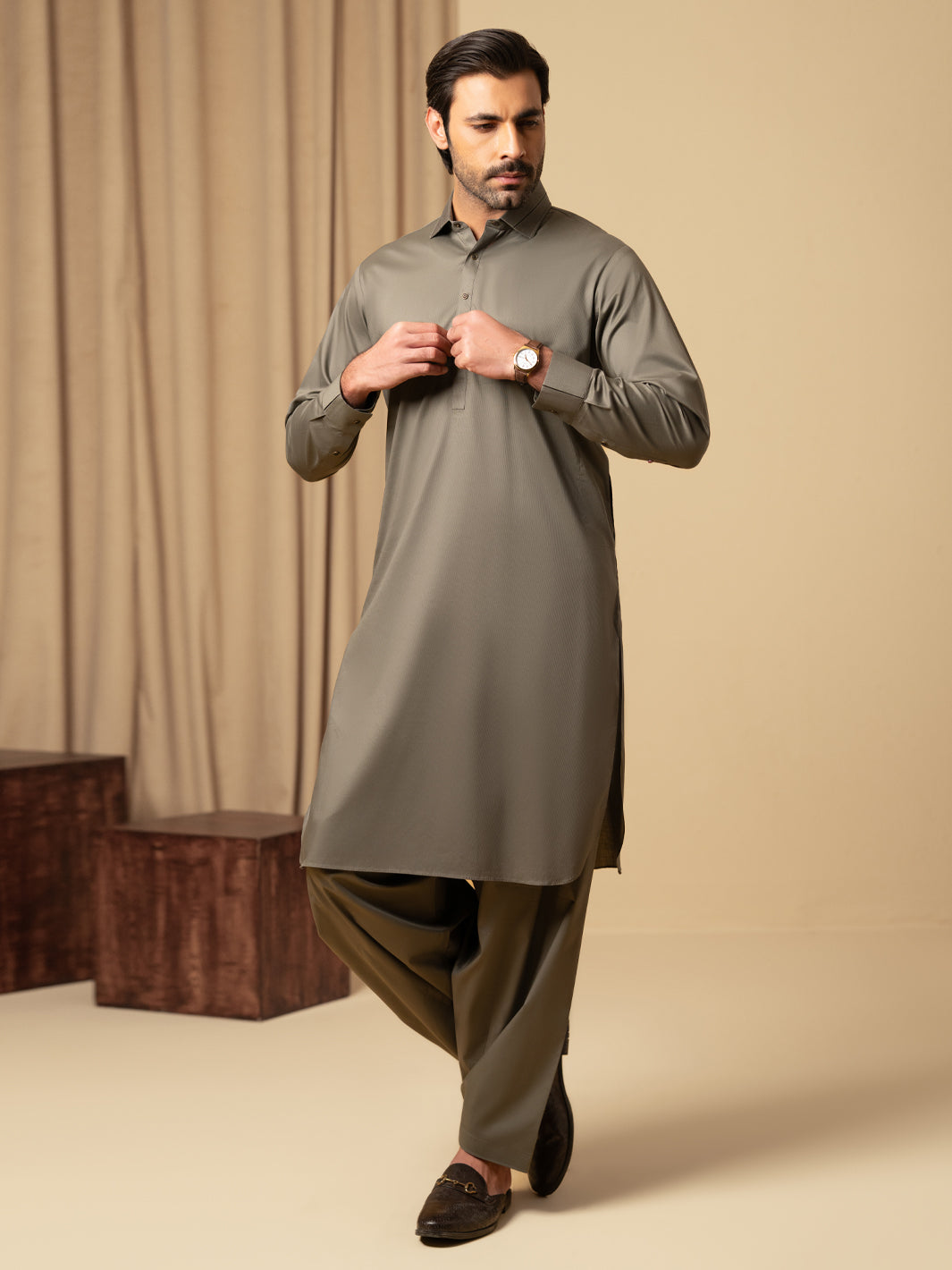 Sage Green Cotton Kameez Shalwar - ALWA-KS-542