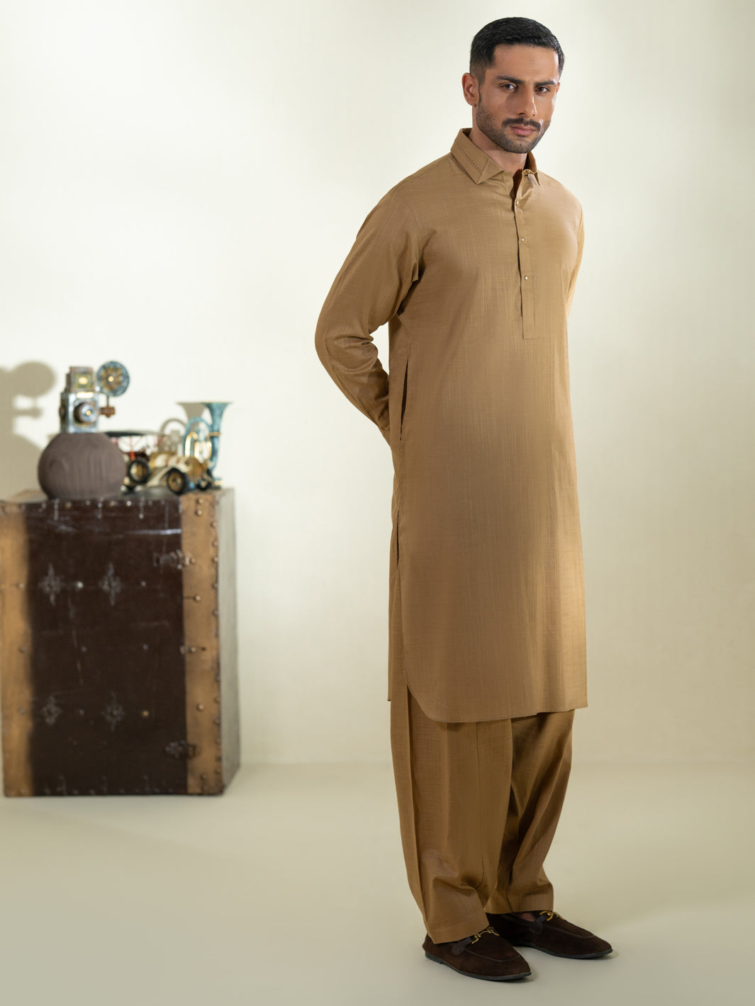 Mustard Cotton Kameez Shalwar - ALWA-KS-575