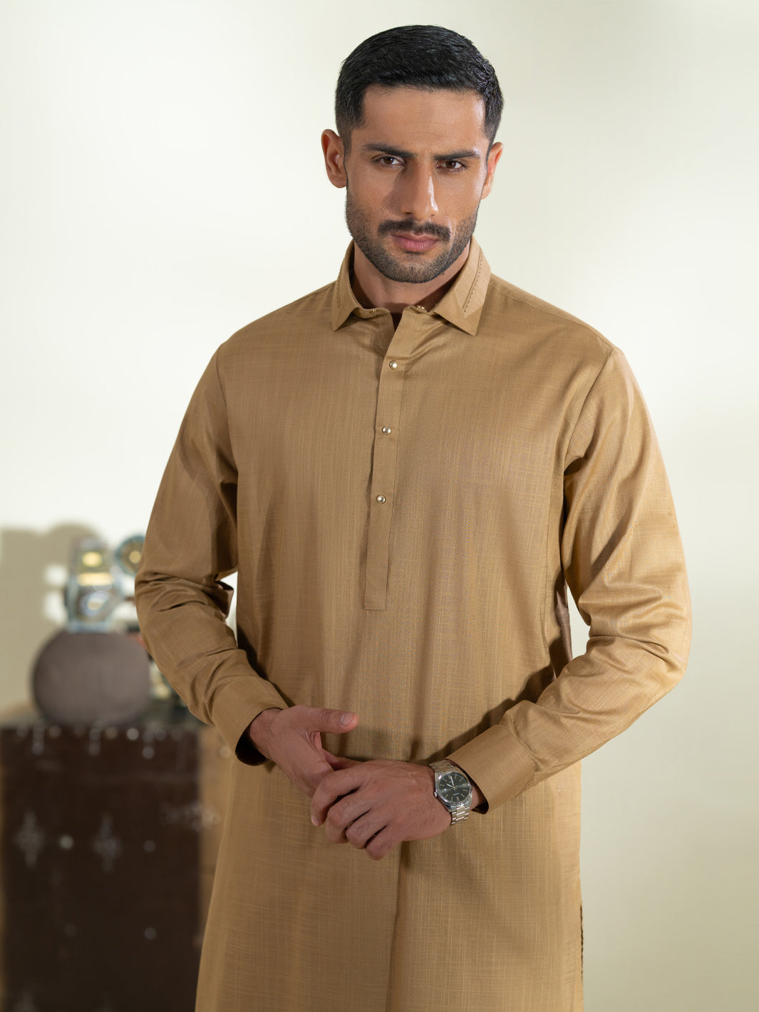 Mustard Cotton Kameez Shalwar - ALWA-KS-575