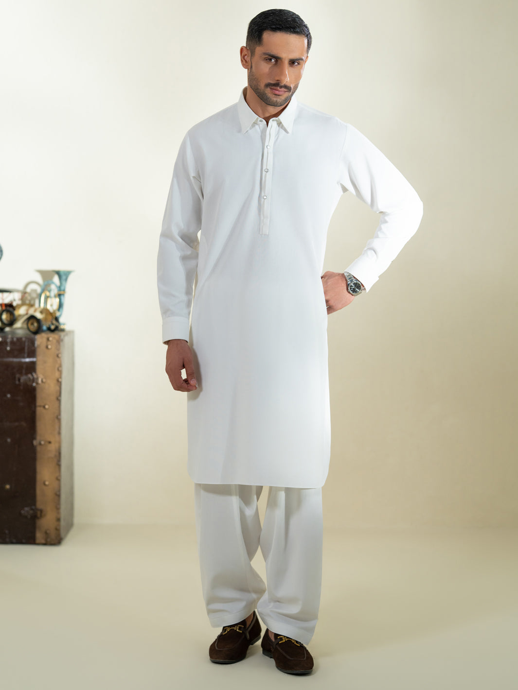Off White Kameez Shalwar - ALWA-KS-579