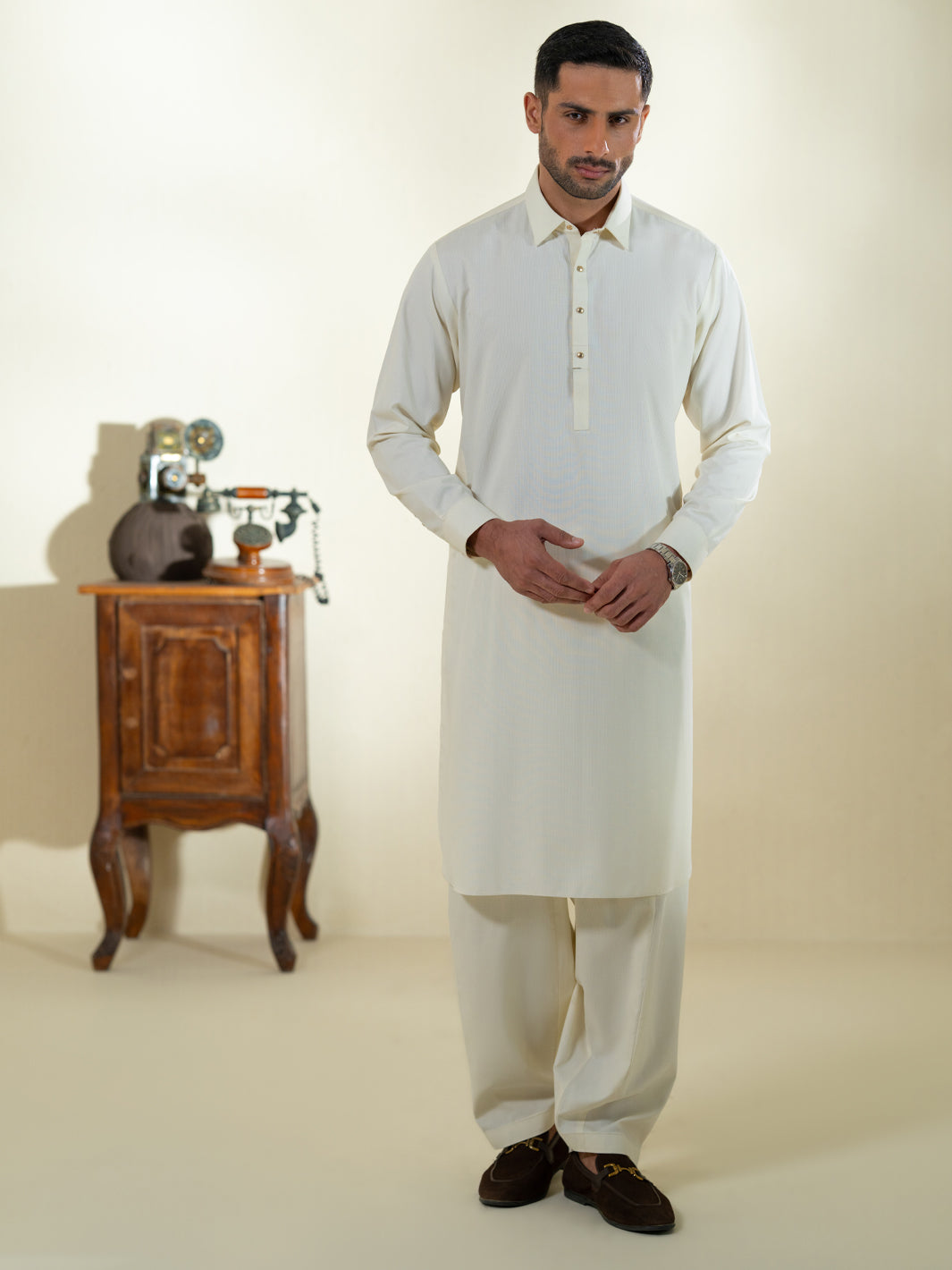 Cream Kameez Shalwar - ALWA-KS-580