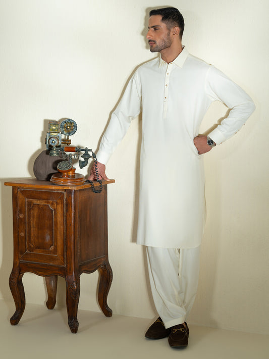 Cream Kameez Shalwar - ALWA-KS-580