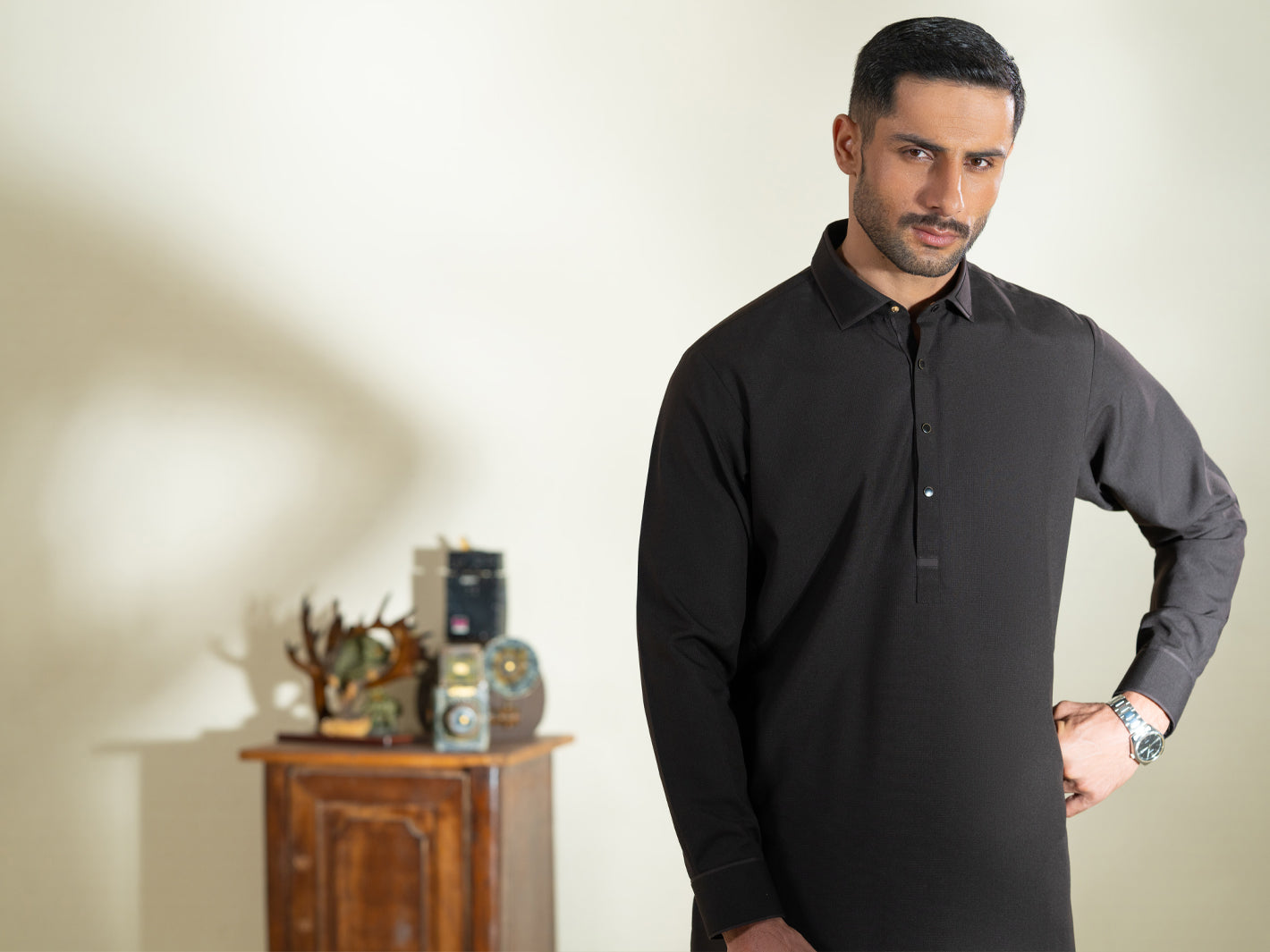 Dark Brown Kameez Shalwar - ALWA-KS-582