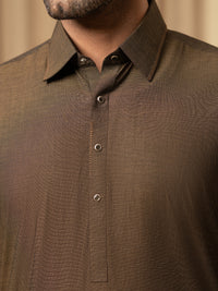 Dark Brown Cotton Kameez Shalwar - ALWA-KS-585