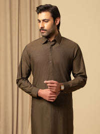 Dark Brown Cotton Kameez Shalwar - ALWA-KS-585
