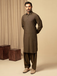 Dark Brown Cotton Kameez Shalwar - ALWA-KS-585