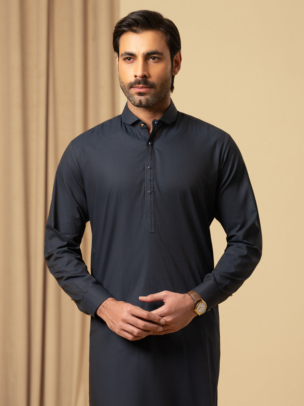 Midnight Blue Cotton Kameez Shalwar - ALWA-KS-586