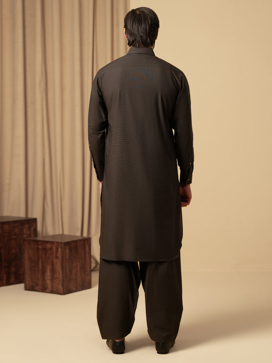 Dark Brown Cotton Kameez Shalwar - ALWA-KS-587