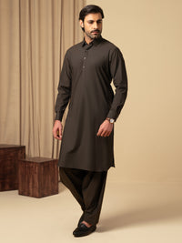 Dark Brown Cotton Kameez Shalwar - ALWA-KS-587