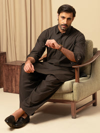 Dark Brown Cotton Kameez Shalwar - ALWA-KS-587