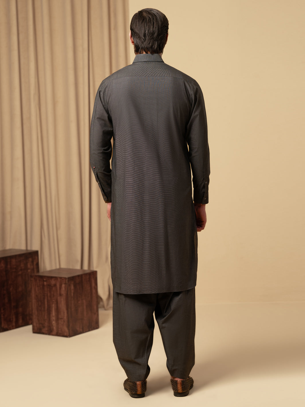 Charcoal Grey Cotton Kameez Shalwar - ALWA-KS-588