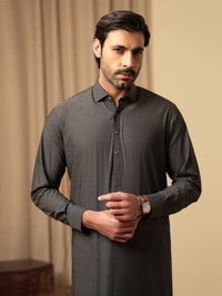 Charcoal Grey Cotton Kameez Shalwar - ALWA-KS-588