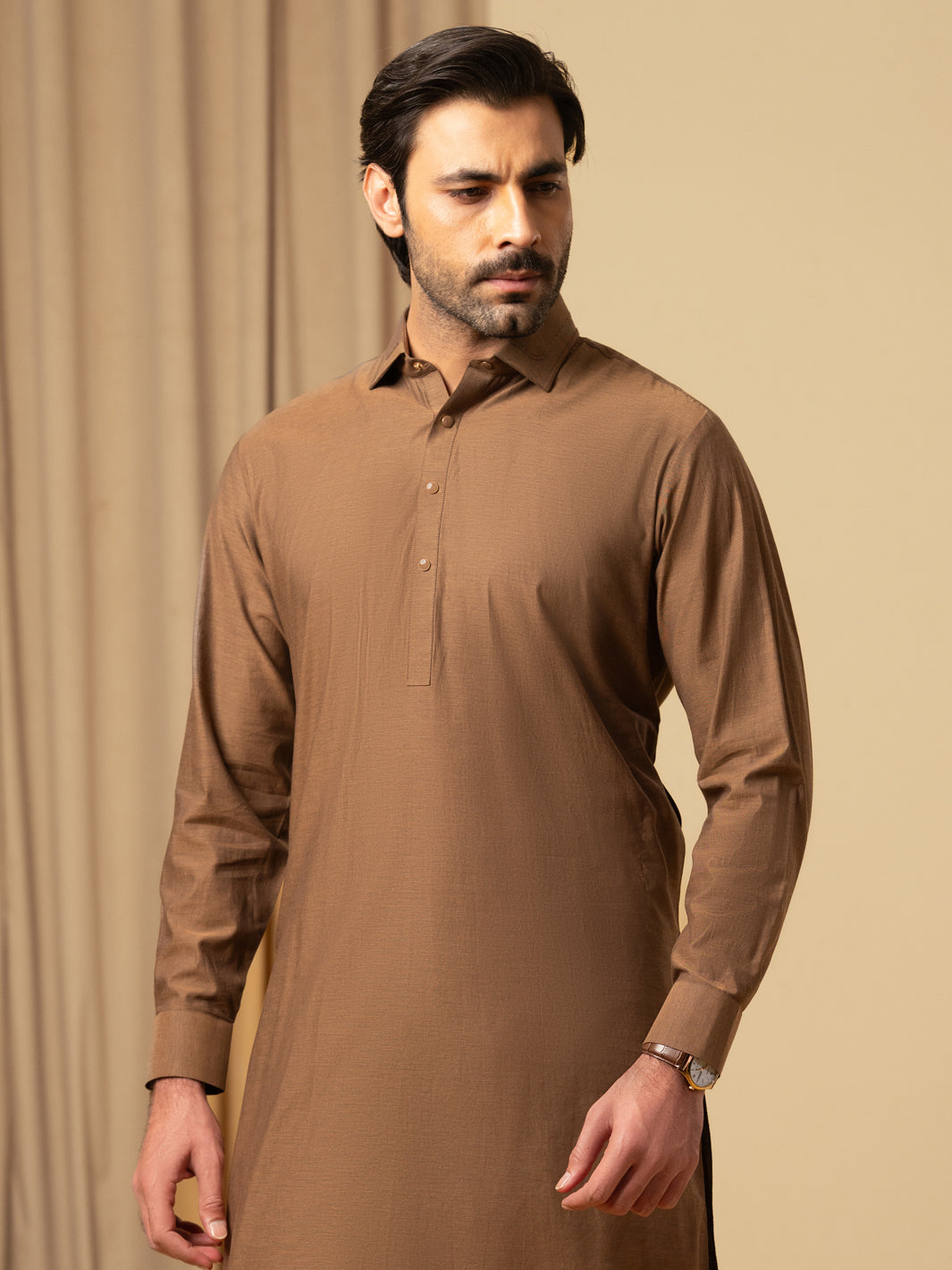 Brown Cotton Kameez Shalwar - ALWA-KS-589