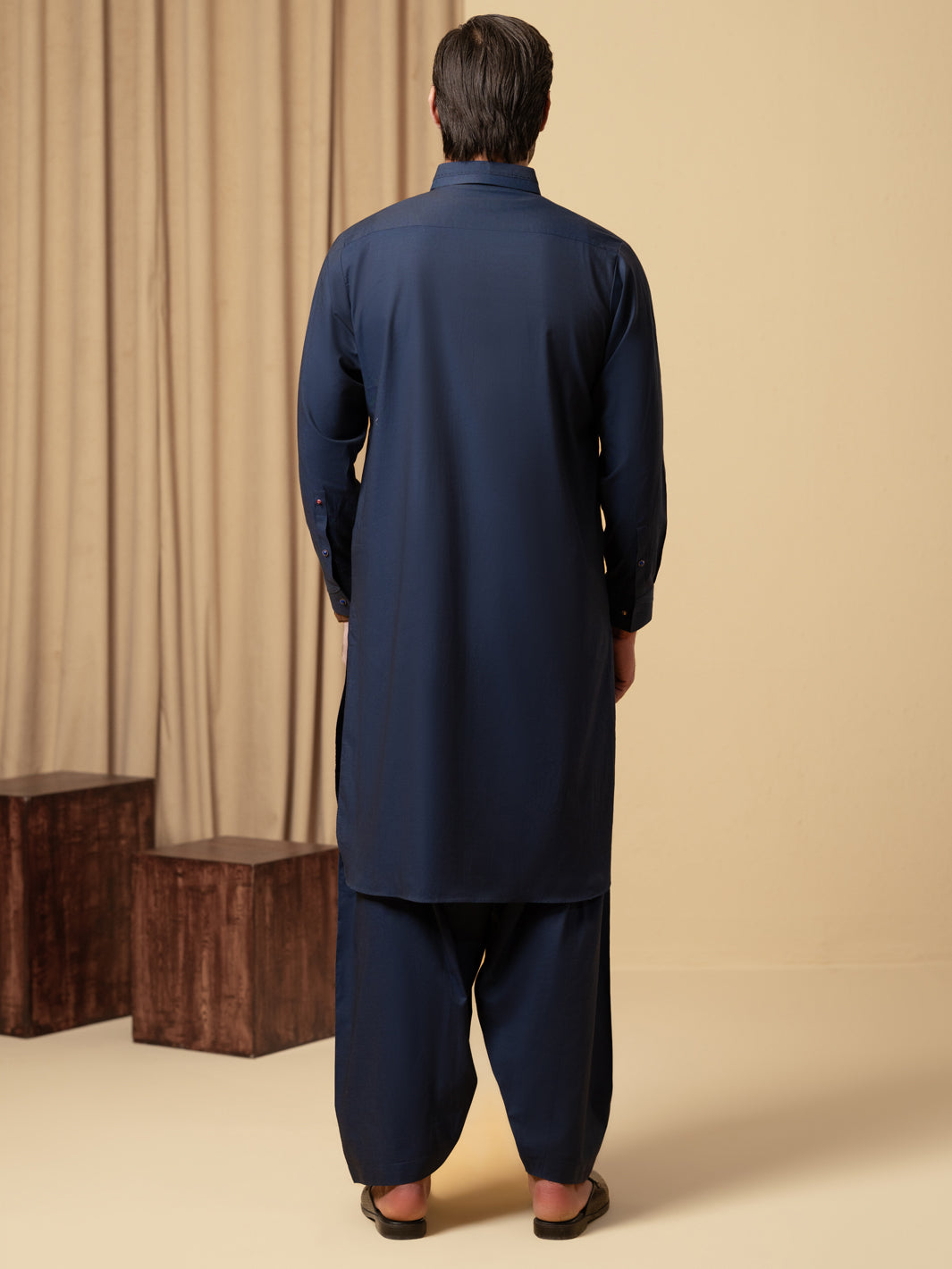 Dark Blue Cotton Kameez Shalwar - ALWA-KS-590